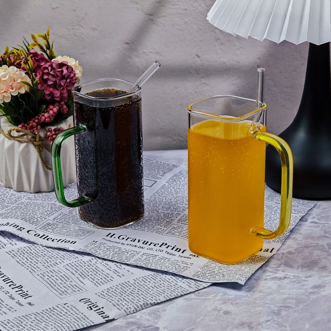 380ml网红简约轻奢彩色把透明男士玻璃杯水杯子杯家用大容量把手