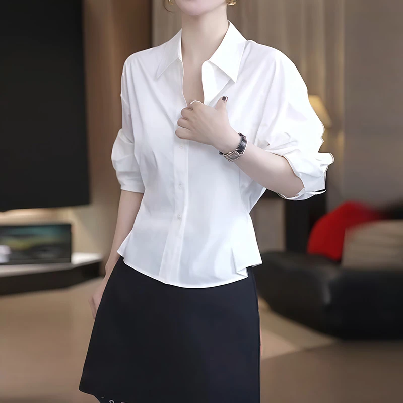 白色长袖衬衫女2025秋季新款轻奢高级感减龄洋气收腰显瘦叠穿上衣