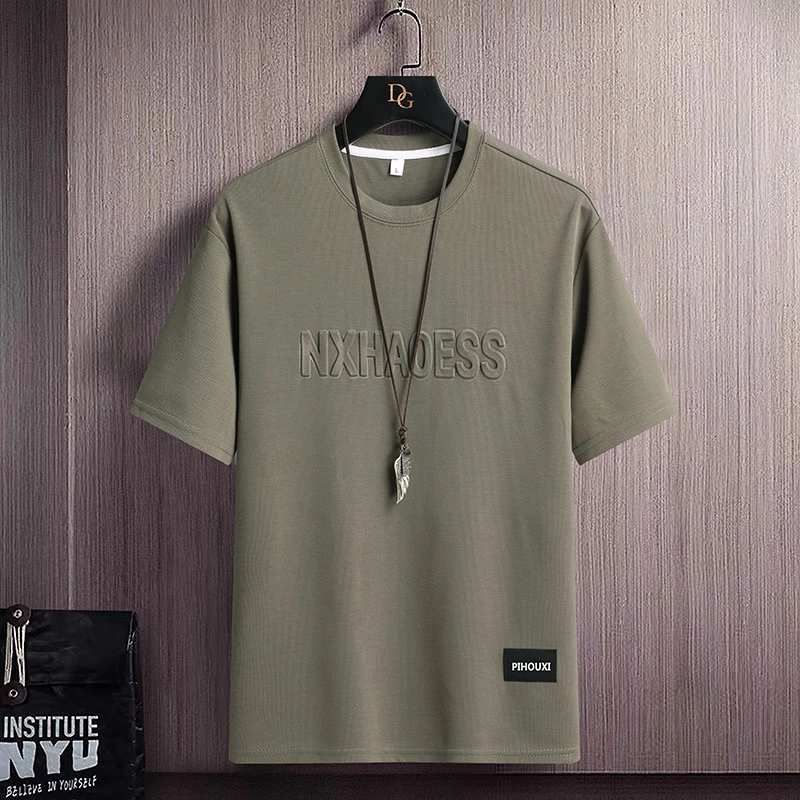 男士短袖T恤2025年夏季新款休闲男装高端3D字母印花潮流体恤上衣