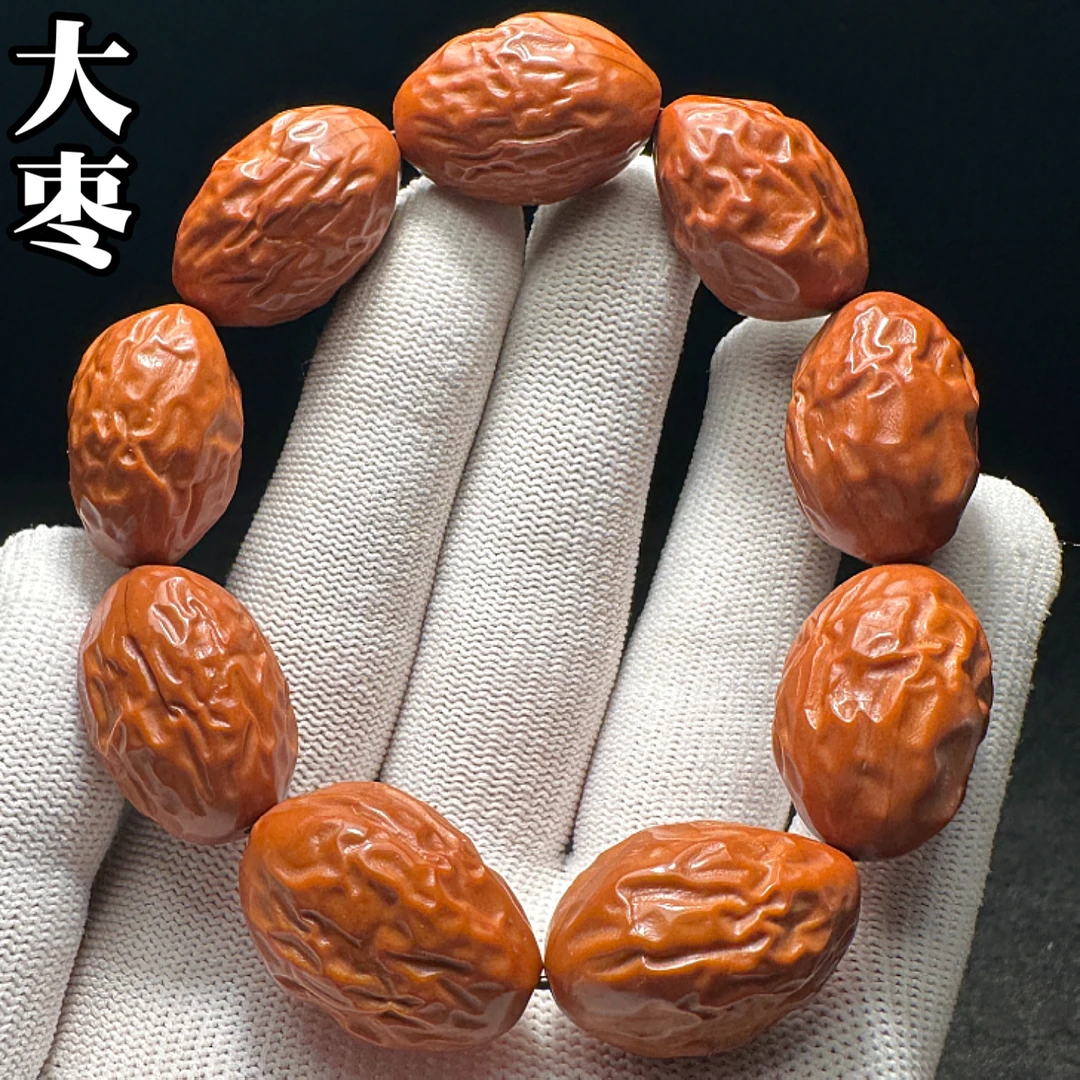 大枣橄榄核手串男士款高端核雕精雕枣珠红枣素串精品素核素珠手持