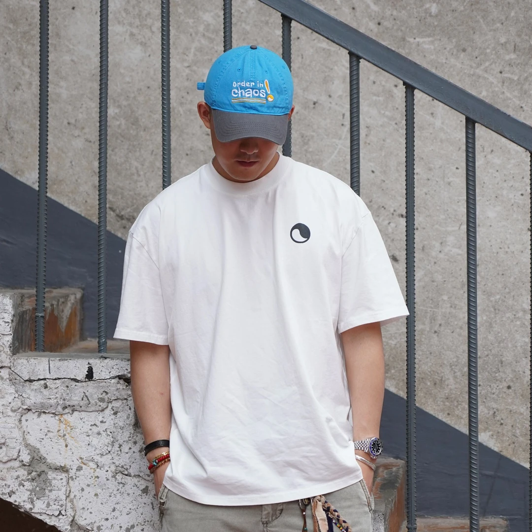 走刀口Chao‘s Design阴阳T恤Logo印花圆领休闲宽松夏季纯棉短袖男