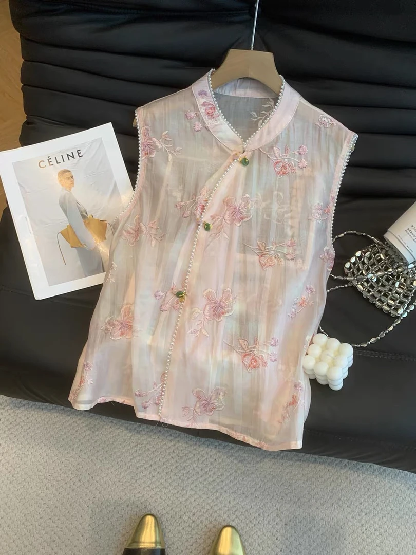 219款新中式刺绣国风显瘦高级马甲小衫R夏季唐装古风休闲时尚