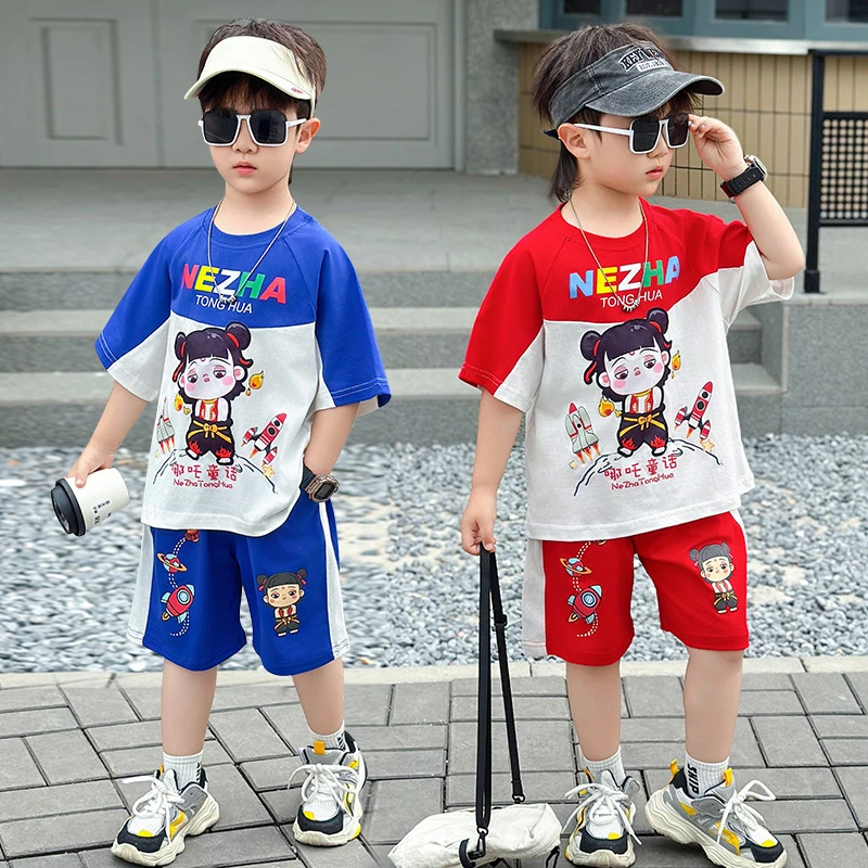男童夏装哪吒套装2025新款炸街男孩短袖运动衣服时髦儿童夏天洋气