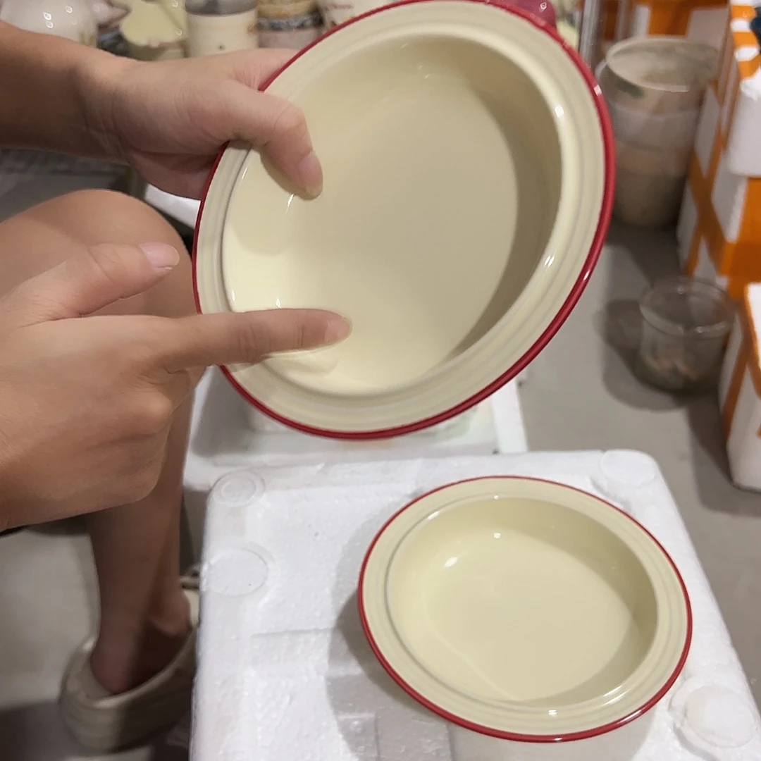 瓷片红边草帽盘6寸4个微瑕