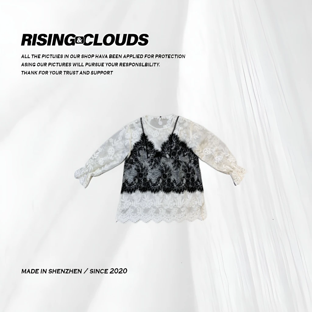 RISING&CLOUDS莎莎【阑珊】舒适百搭显瘦时尚假两件蕾丝衫020467