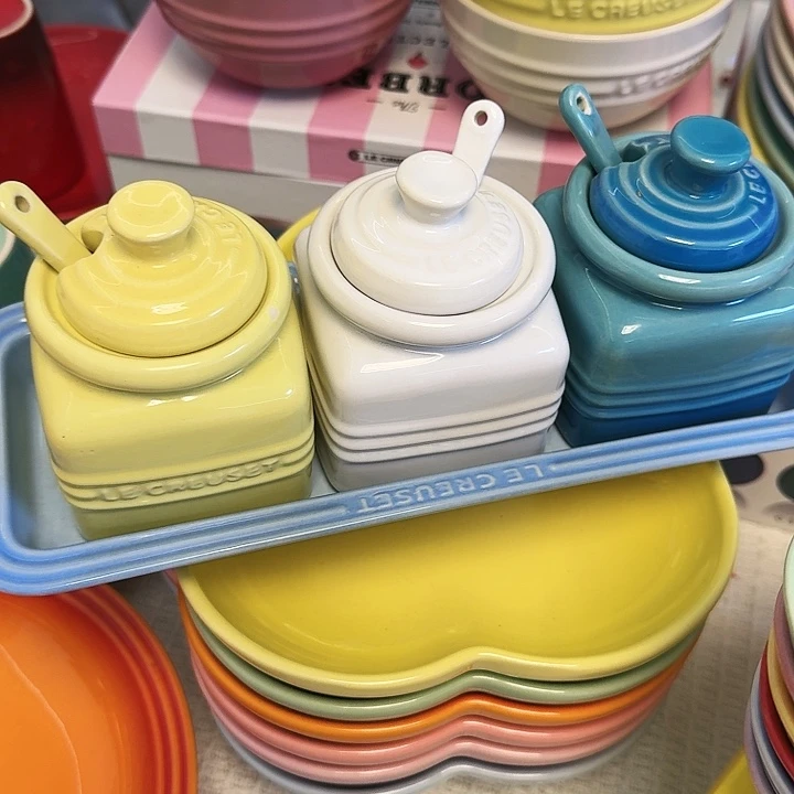 陶白黄蓝调料罐套装