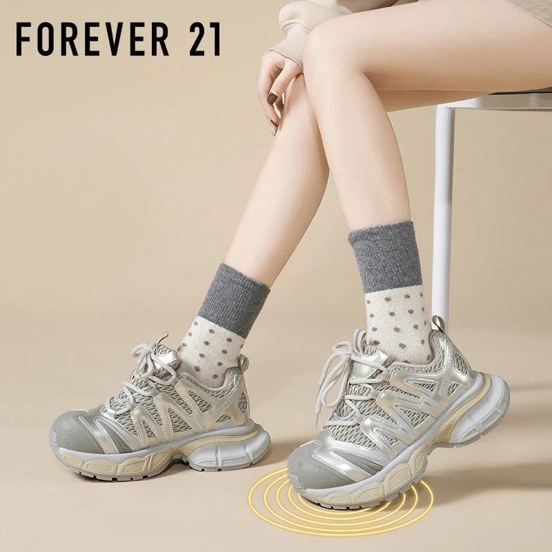 F21厚底加绒老爹鞋女2025新款女鞋秋冬轻便增高百搭跑步运动鞋