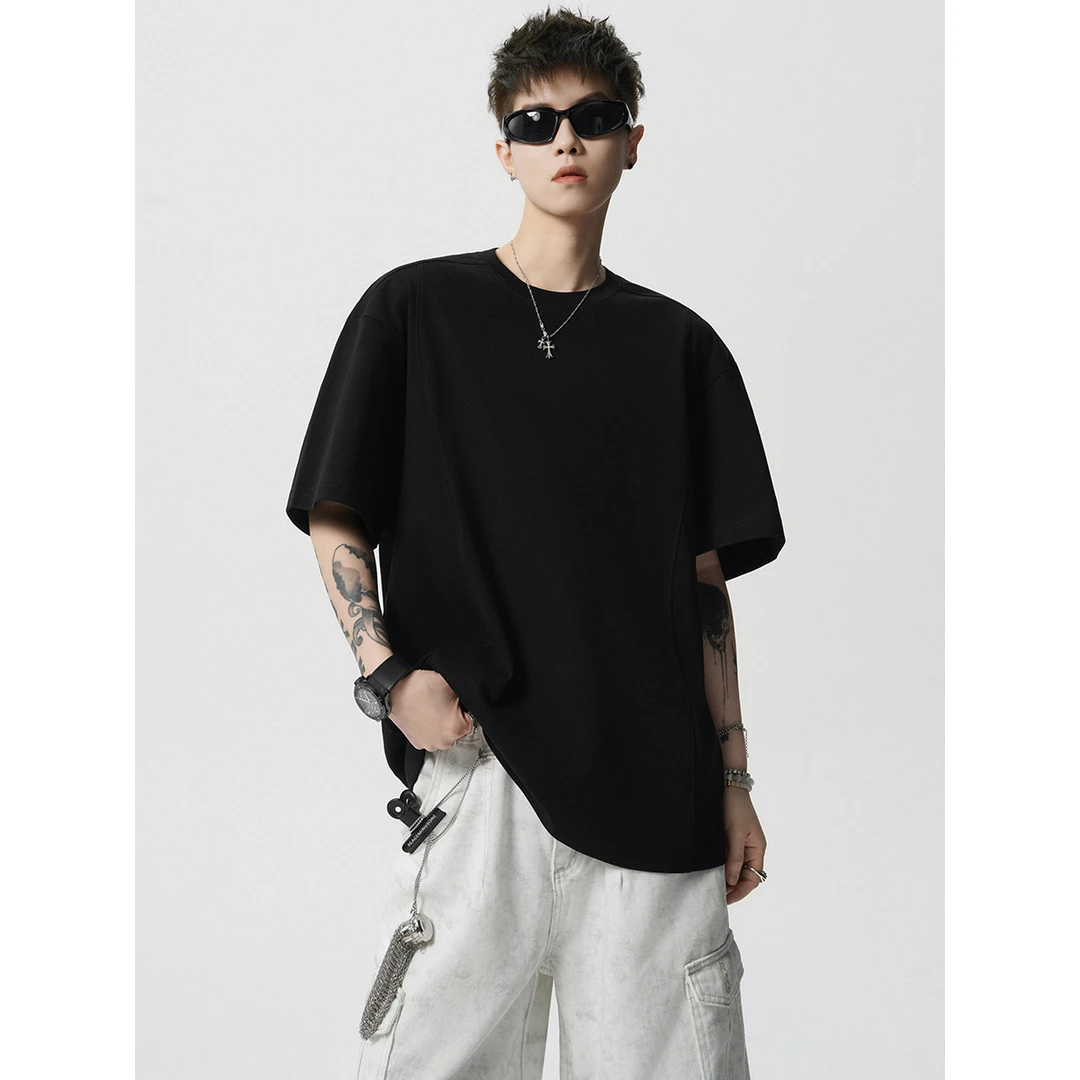 美式裁片解构重磅正肩短袖T恤cleanfit索罗娜半袖上衣圆领简约