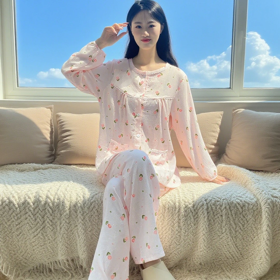 睡衣女春秋季云朵棉长袖不带胸垫可外穿冬家居服2025新款套装Y171