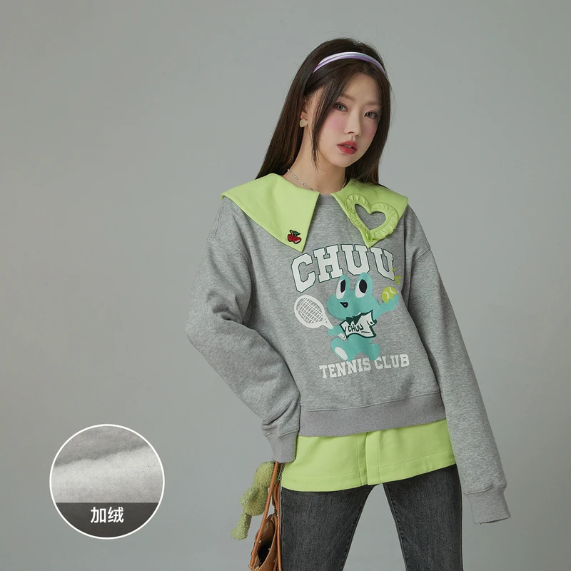 3308【金拐子专属】CHUU印花卫衣加绒宽松休闲上衣-F