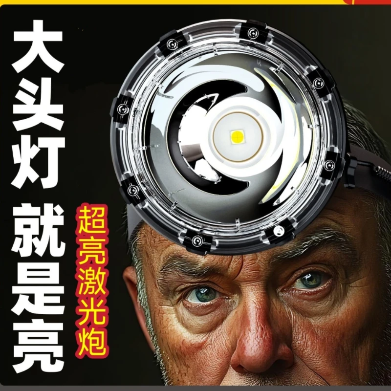 第E亮强光远射钓鱼头灯充电超亮户外头戴式激光炮防水照明大头灯
