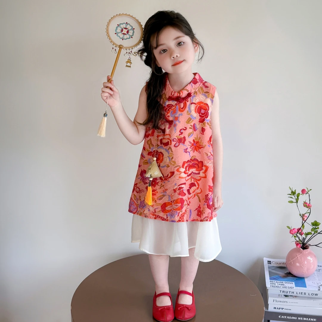 女童新中式无袖连衣裙夏季2025新款儿童超好看古风旗袍裙宝宝汉服