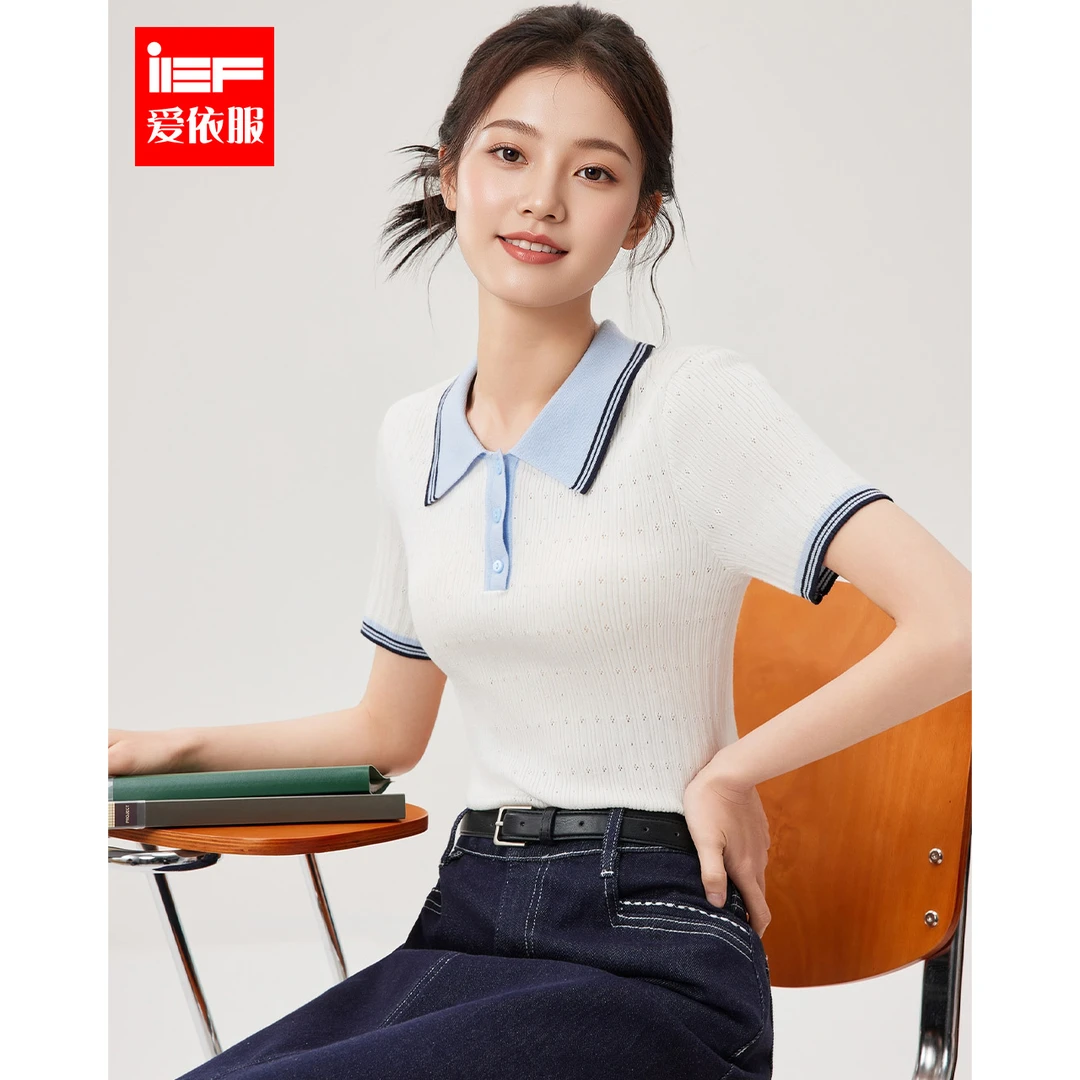 IEF/爱依服2025春夏新款韩版时尚通勤气质设计感修身薄款毛织上衣