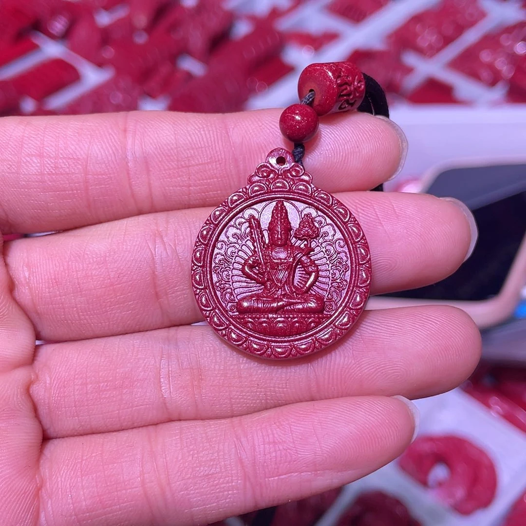 天然辰砂紫金砂虎守护园牌吊坠