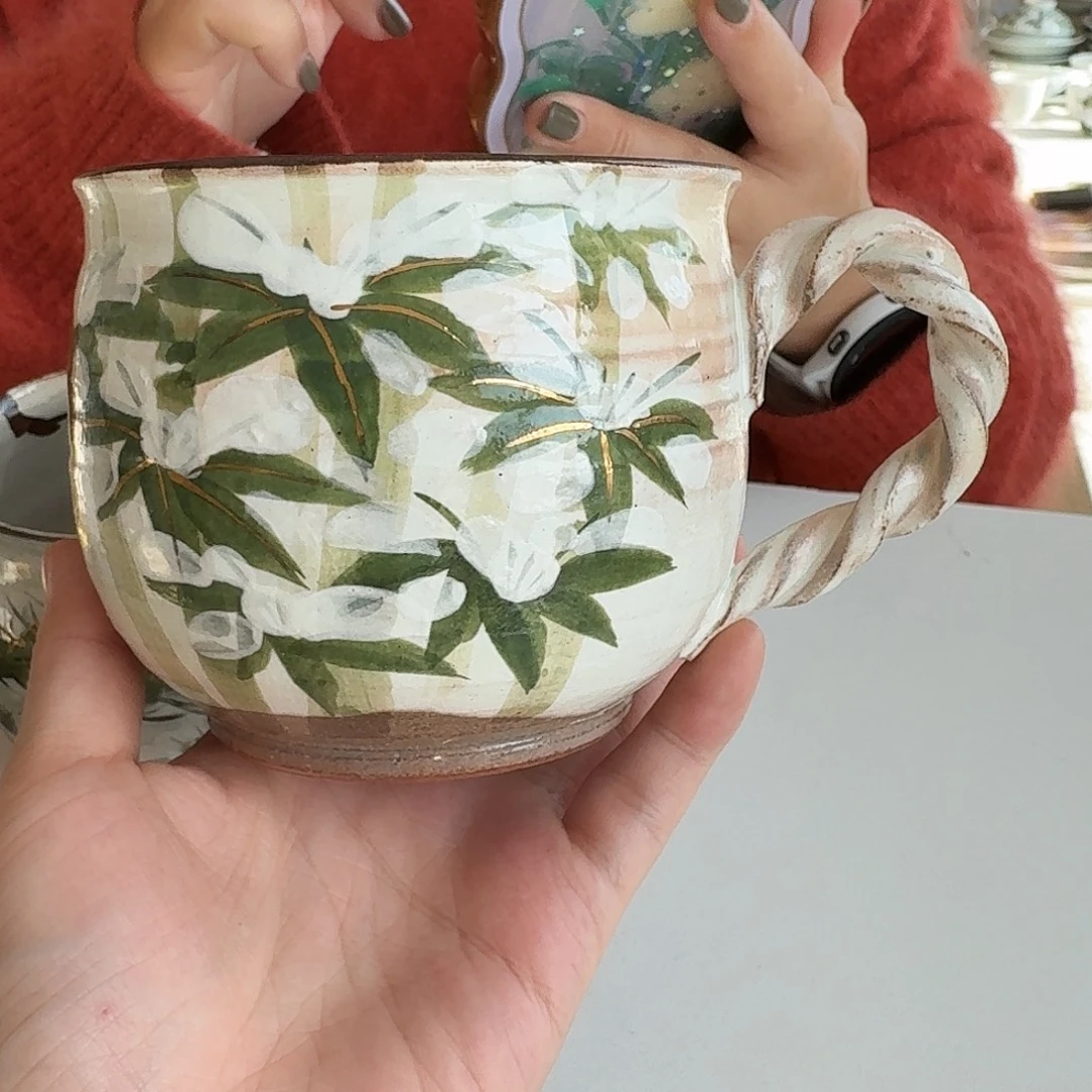 瓷片清水烧森俊山竹子早餐杯400ml