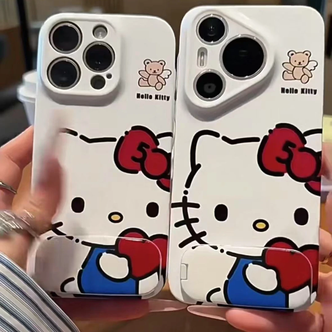 飞虎胜抱爱心凯蒂镜子支架适用iPhone16手机壳华为P70vivoppo小米