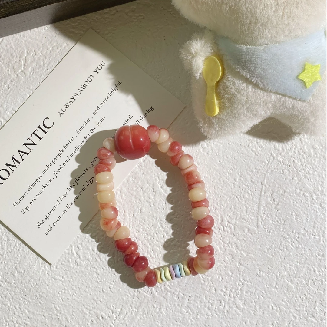 非金属木质手链 【绯霞】驼驼大肠8mm阿拉善彩虹糖随形蜜桃顶珠手串