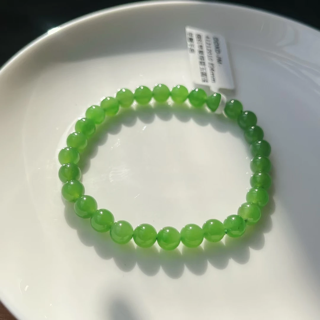 【郭老师】约6mm俄料苹果绿碧玉圆珠单圈手串