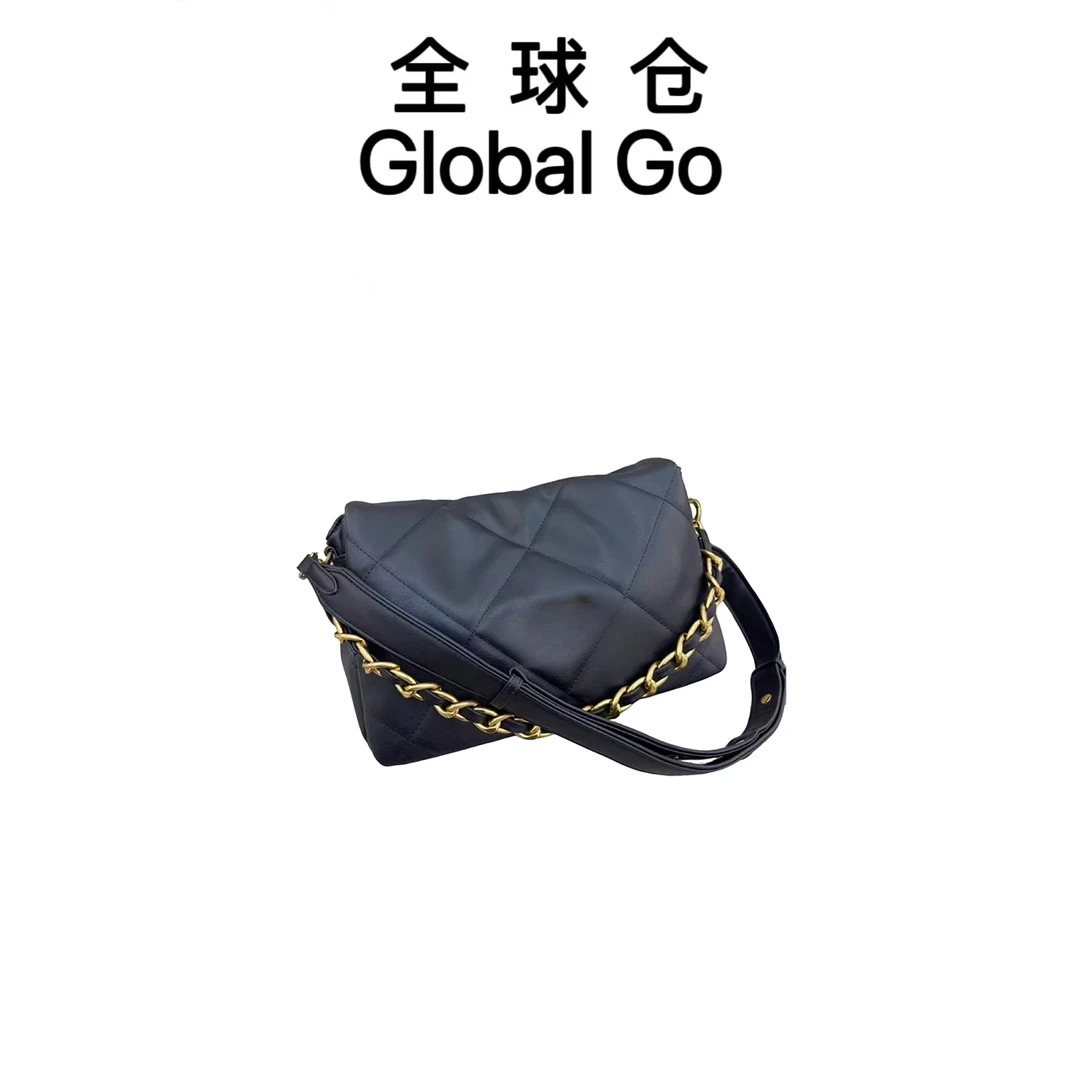 【全球仓Global Go】高级感黑色菱格链条腋下包 大容量斜跨包 大号