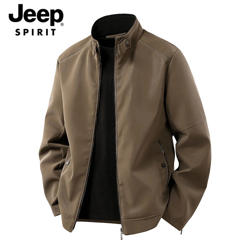 JEEPSPIRIT吉普皮衣男秋季新款防风保暖机车皮夹克外套百搭皮衣男