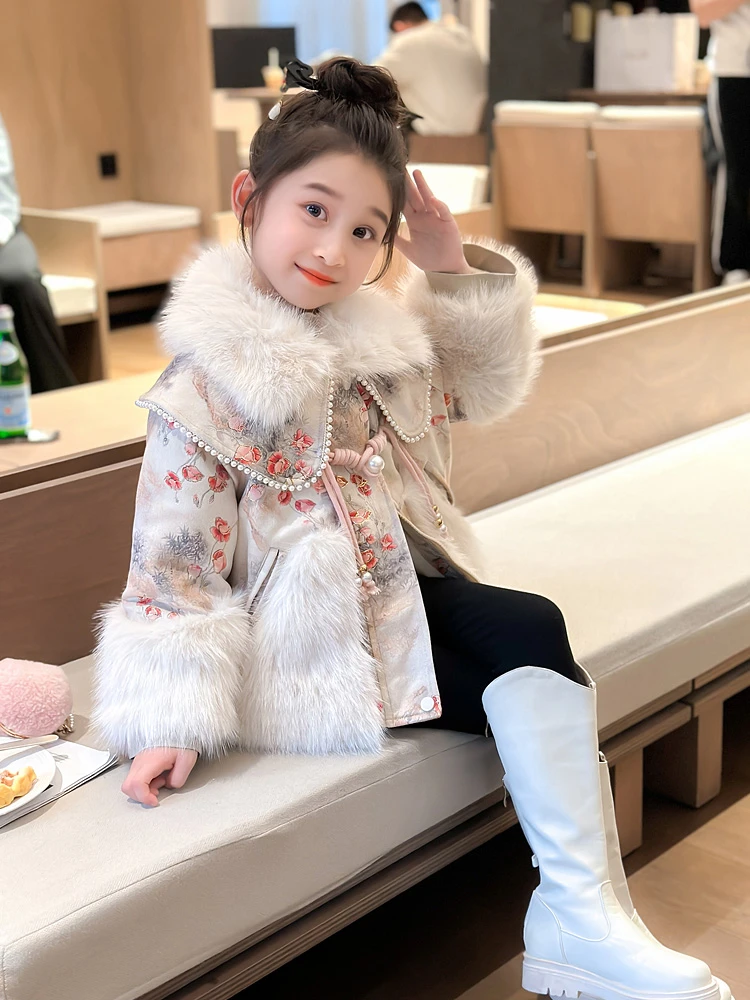 女童加绒外套秋冬款2025新款洋气小女孩加厚皮草上衣冬装儿童皮衣