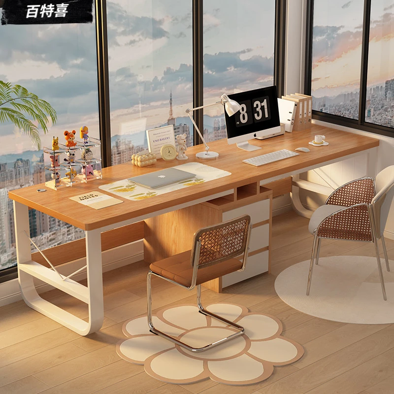 双人电脑桌台式长书桌卧室简约办公桌子工作台学生家用学习写字桌