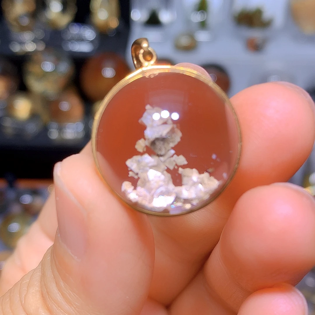 水晶吊坠银S925镀金镶嵌天然水晶