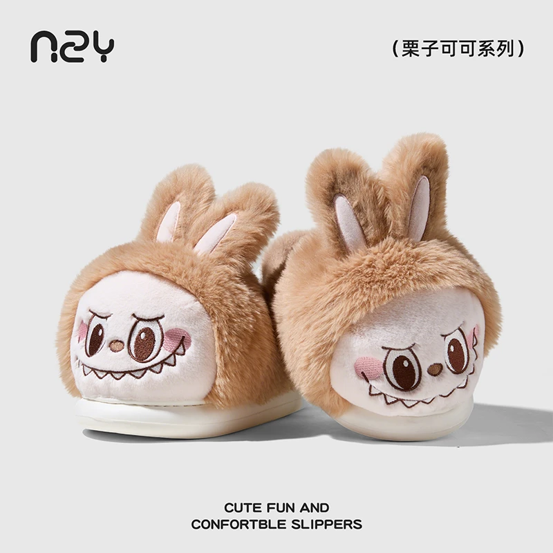 棉拖鞋女冬季室内居家加绒保暖厚底防滑可爱搞怪labu布包头棉鞋女