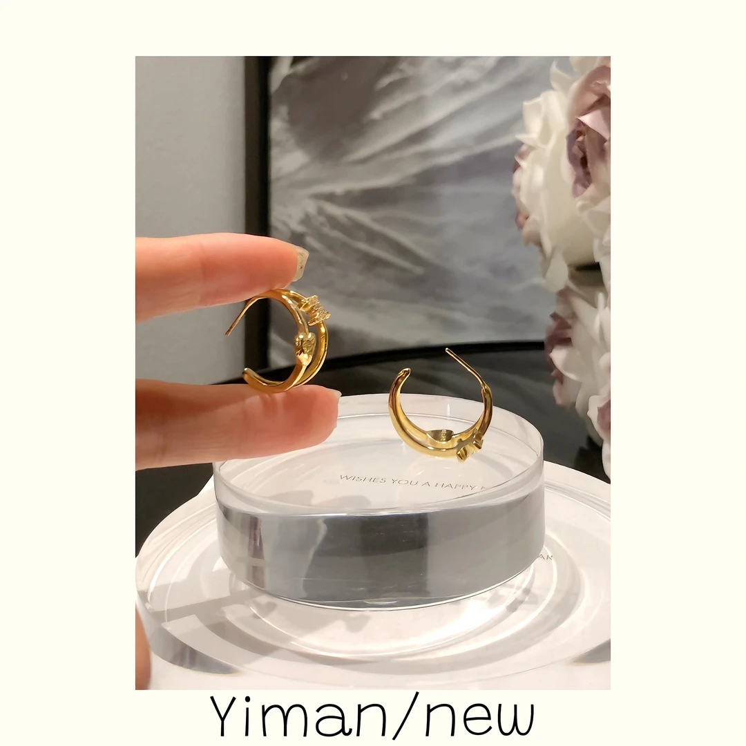 铜合金合成锆石耳饰 金色爱心双层耳圈MZ3664