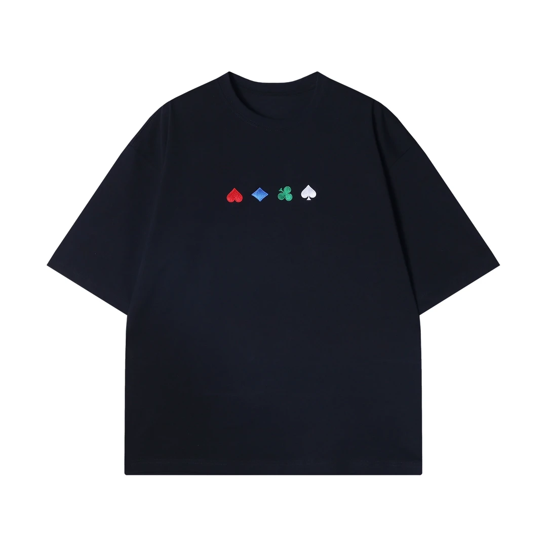 夏季高级感新款潮牌设计感彩色扑克刺绣T恤百搭潮流显瘦套头上衣