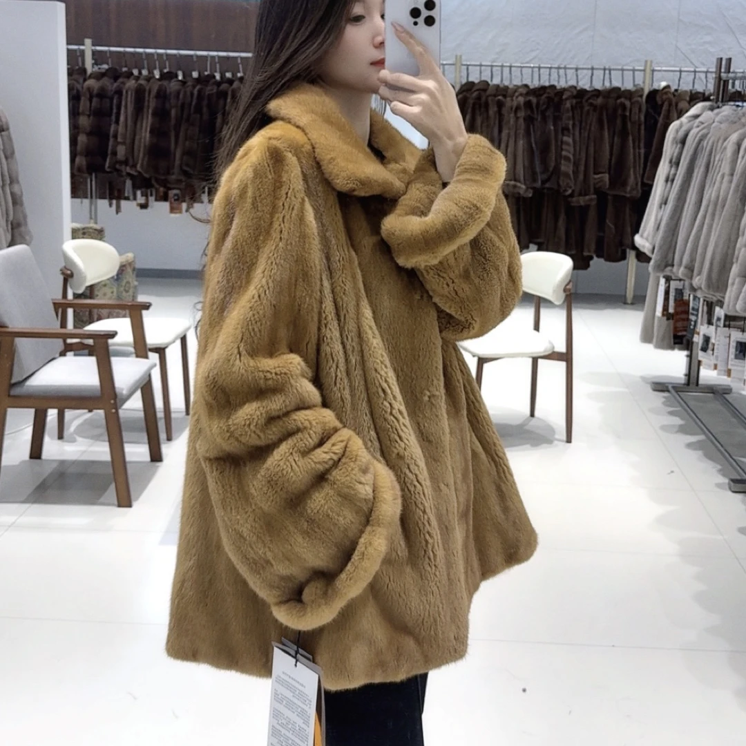 鎏金“在逃公主”全抽南瓜袖貂皮大衣女水貂皮草中长款整貂年轻