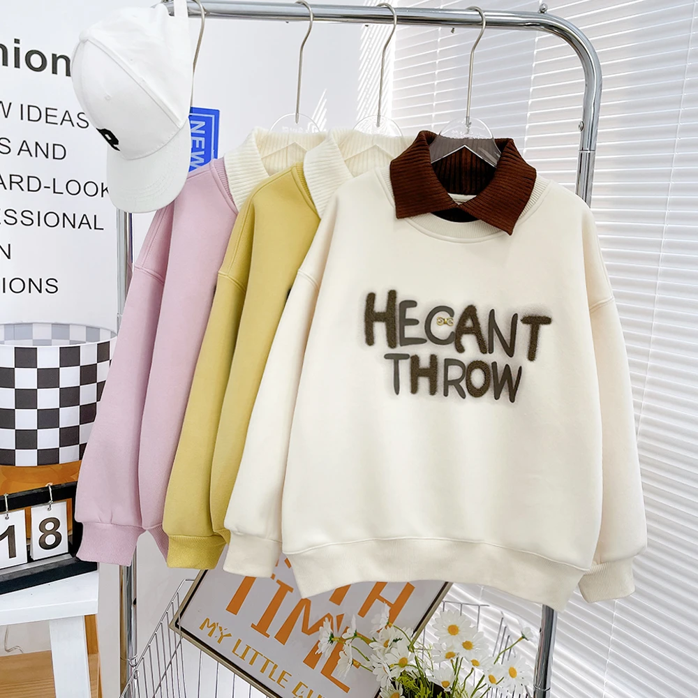 女童卫衣冬装2024年新款加绒加厚polo领美拉德穿搭zb3814简约童品