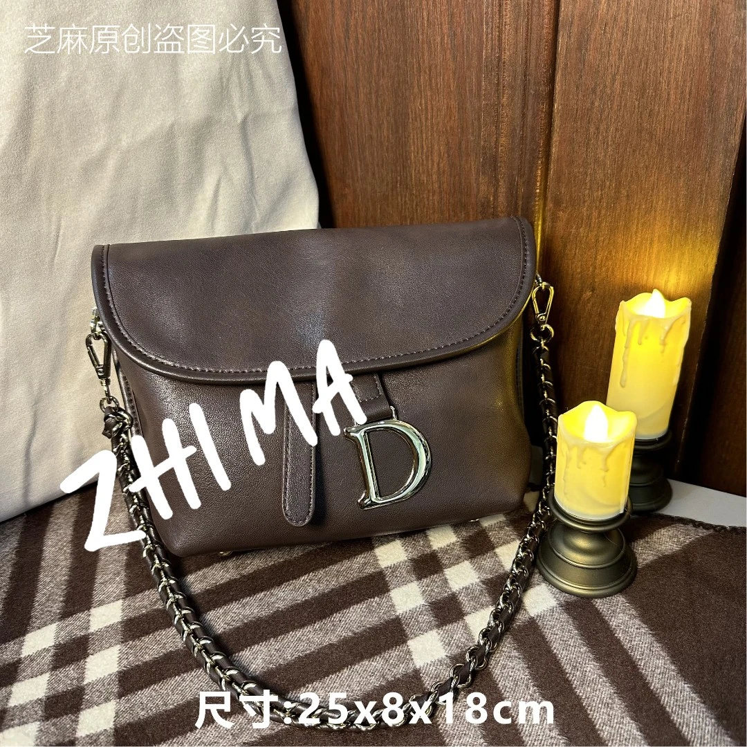 【芝麻集】【中古马鞍包】QYX-98005-1-巧克力RAIN.CUN百搭腋下女包