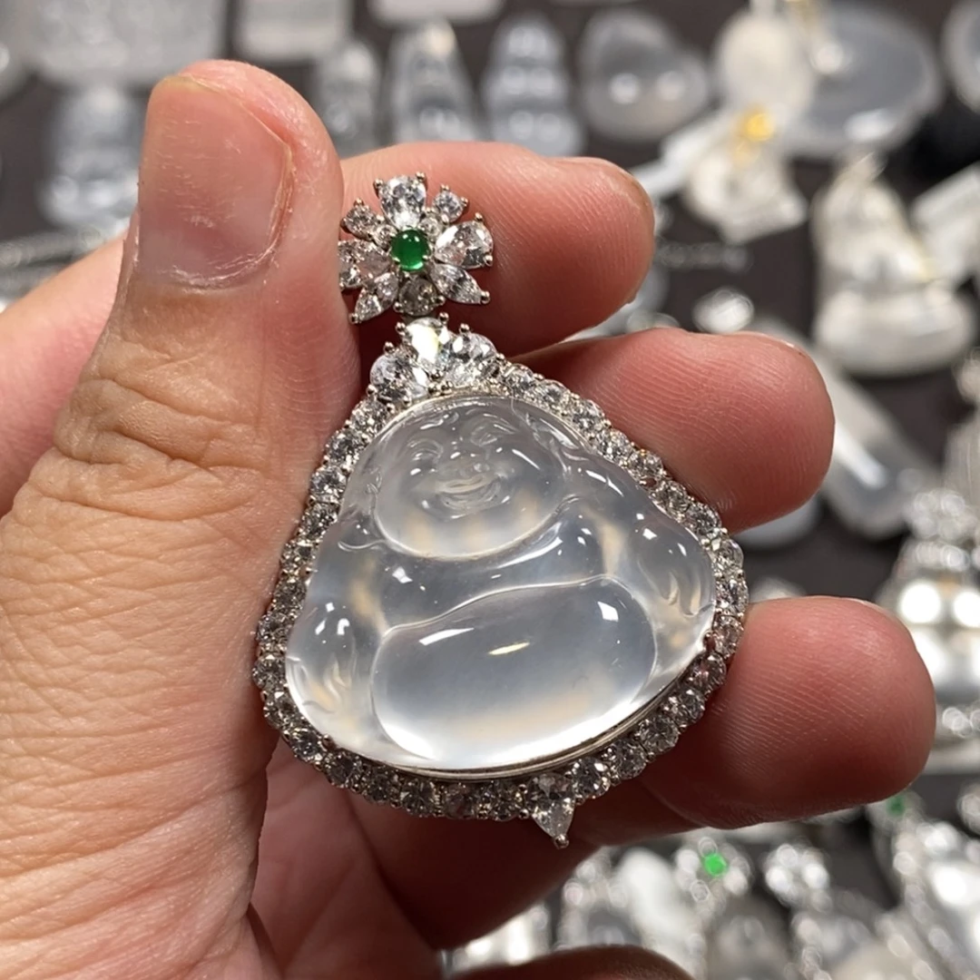 石英质玉银S925镶嵌颈饰佛公