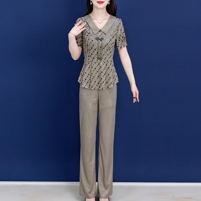 【两件套】19509夏季优雅气质时尚大气中式休闲收腰显瘦套裤-XZY