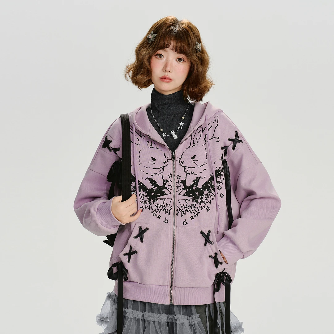 Girlyhalo口袋拉链连帽卫衣