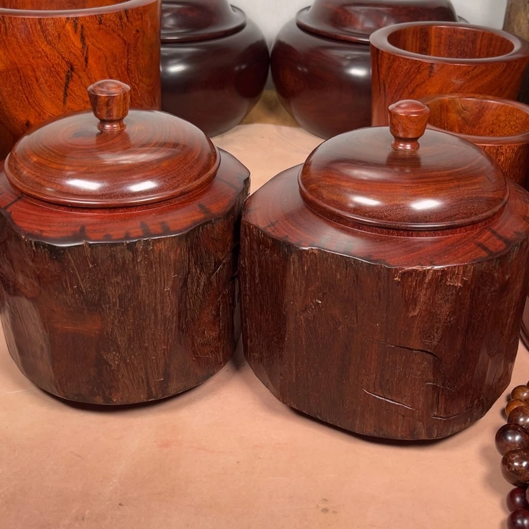 檀香木小叶一对大茶叶罐