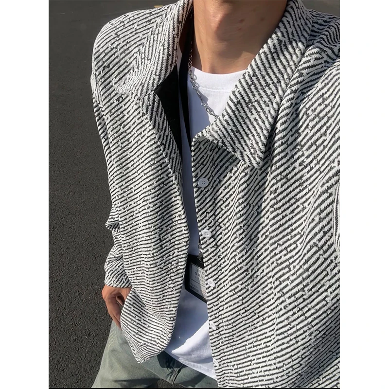雪尼尔条纹肌理感夹克男款秋季斑马纹衬衫外套小香风休闲宽松衣服