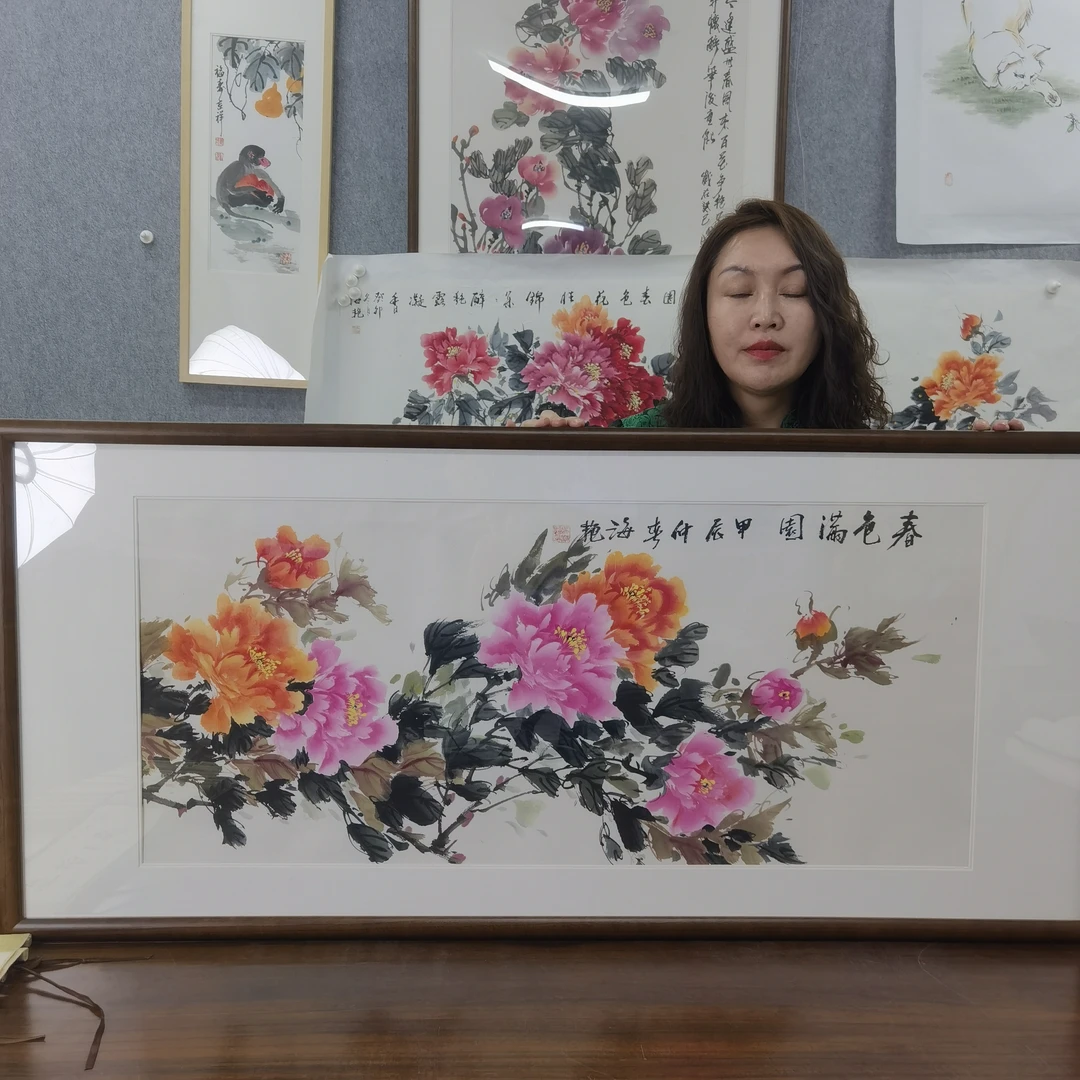 新春福利《春色满园》画面尺寸40*90 实木框裱58*125微瑕