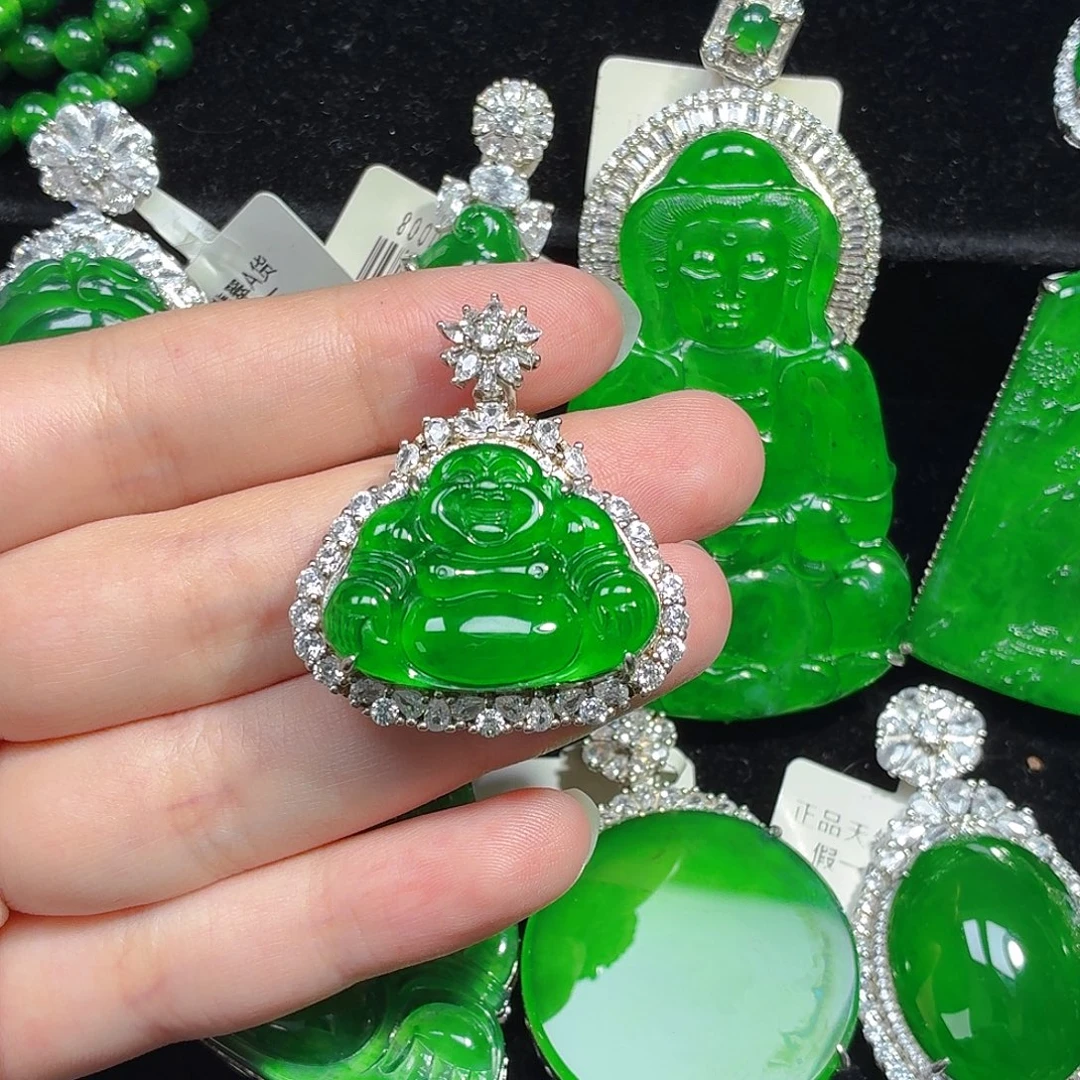 翡翠银S925镶嵌颈饰天然A货翡翠