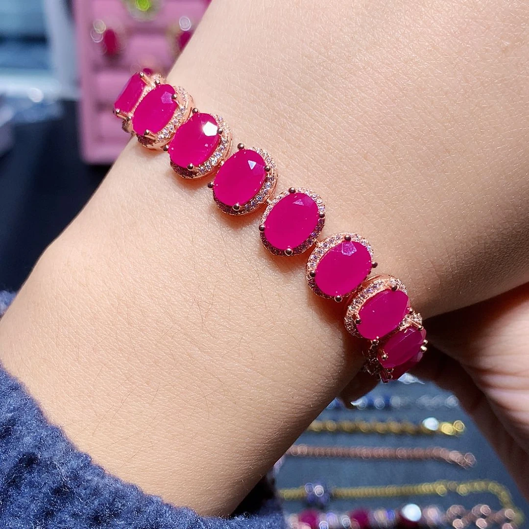 银S925镶嵌手链红宝石