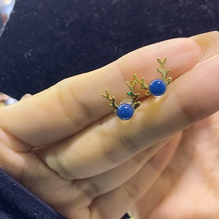 蓝珀银S925镶嵌珠宝奇石多米尼加蓝珀耳钉