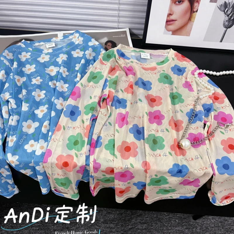 〖ANDI〗安迪订制女童夏季新款时尚薄款印花打底衫4555