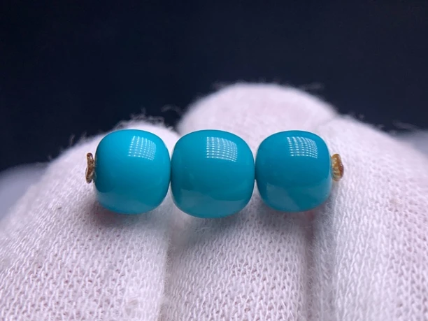 天然原矿绿松石云盖寺高瓷蓝老型散珠单珠顶珠套装文玩手串搭配