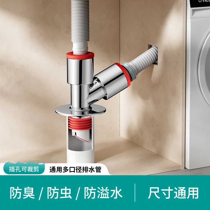 洗衣机下水管三头通防臭洗手盆池三通排水管道分水器分流器一分二