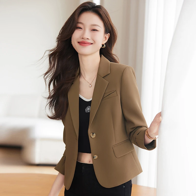 咖色小西装外套女小个子2025春季新款韩版高级感短款休闲西服上衣
