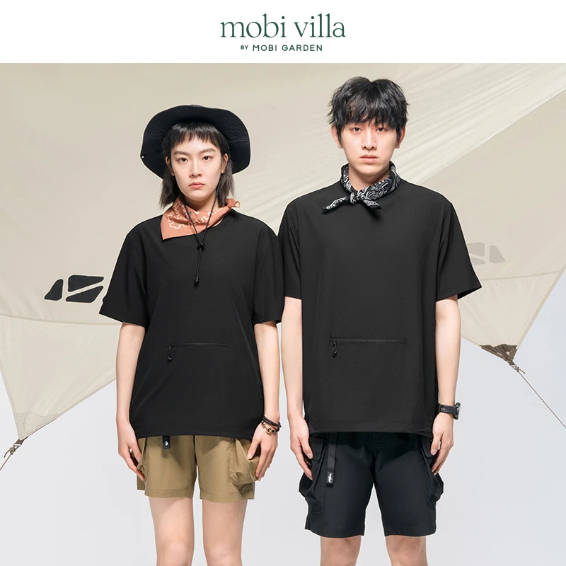 牧高笛VILLA系列户外休闲透气百搭短袖夏季宽松圆领纯色T恤耐磨