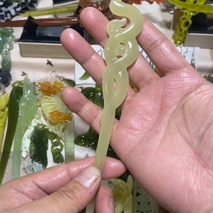 蛇纹石玉发簪未镶嵌足***8