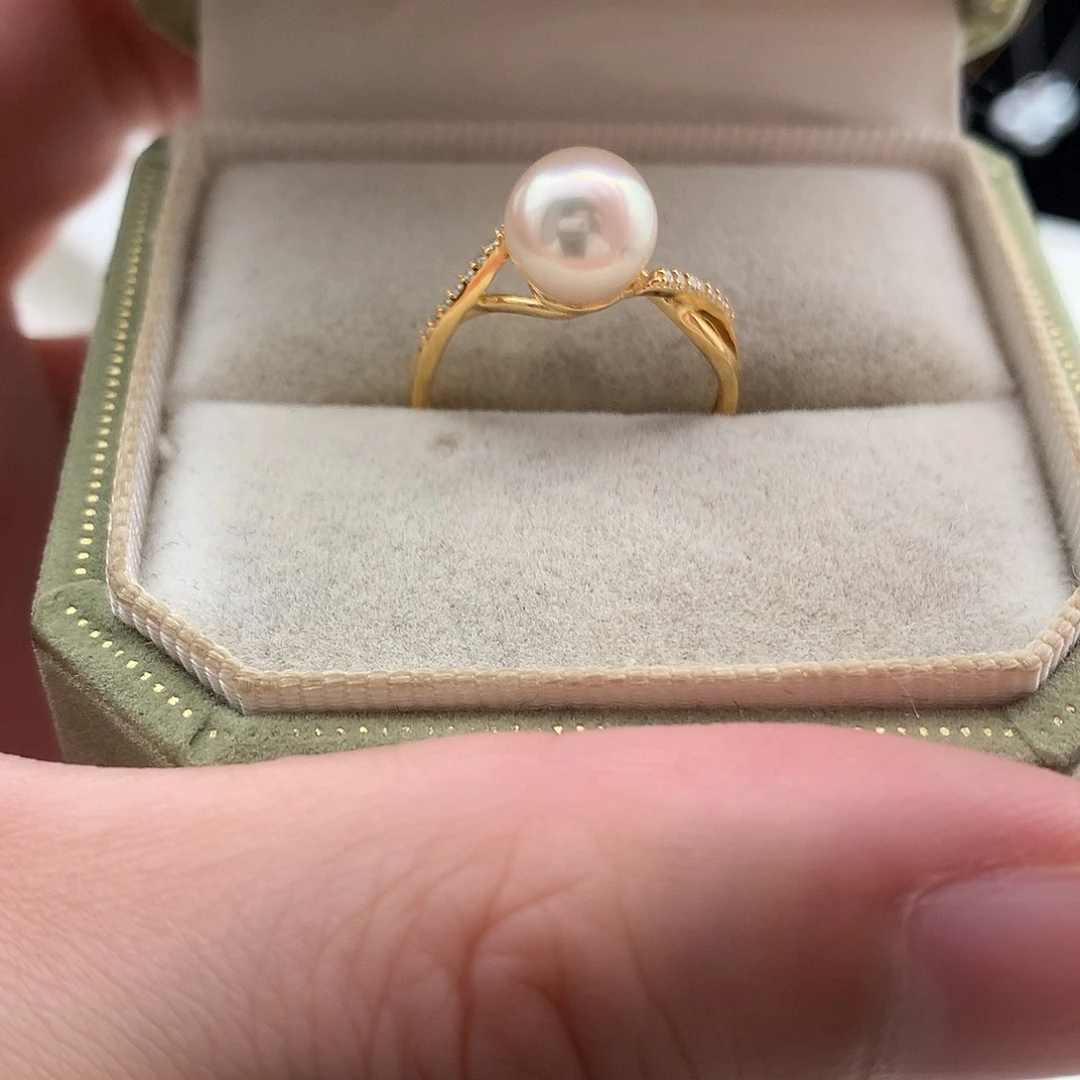 海水珍珠戒指银S925镶嵌7.5-8mm ak