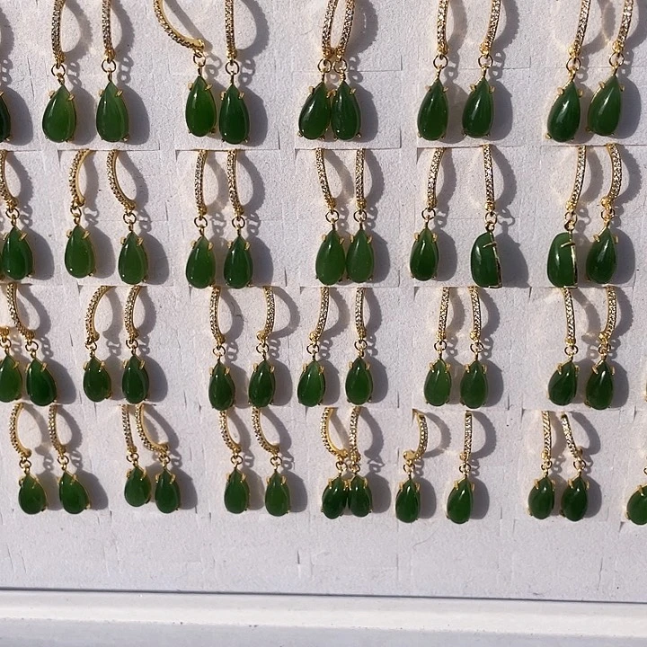 和田玉耳饰银S925镶嵌水滴耳钩多样性拍一发一ZR